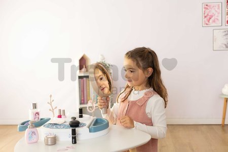 Kozmetický stolík s odnímateľným zrkadlom My Beauty Studio Smoby otvárateľné priehradky a stromčeky na zavesenie šperkov a 15 doplnkov