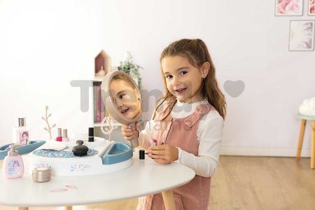 Kozmetický stolík s odnímateľným zrkadlom My Beauty Studio Smoby otvárateľné priehradky a stromčeky na zavesenie šperkov a 15 doplnkov