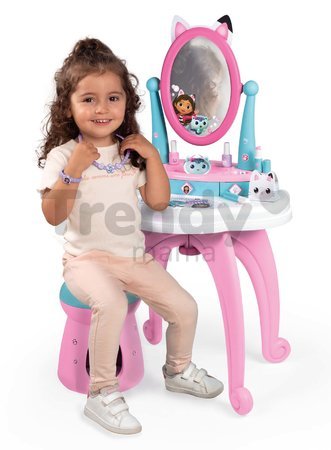 Kozmetický stolík s otáčateľným zrkadlom a stoličkou Gabby Dressing Table 2v1 Smoby s úložným priestorom pre 12 doplnkov