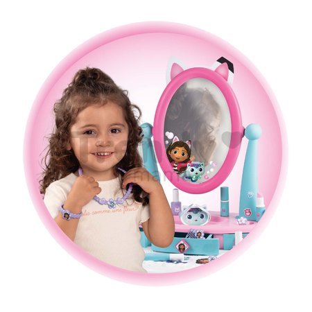 Kozmetický stolík s otáčateľným zrkadlom a stoličkou Gabby Dressing Table 2v1 Smoby s úložným priestorom pre 12 doplnkov