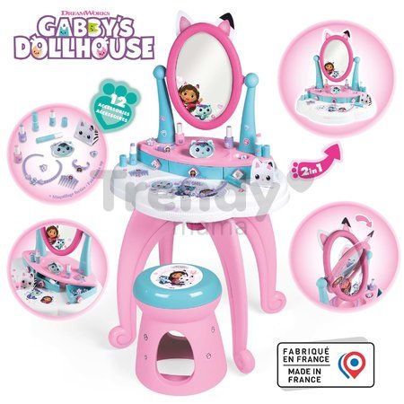 Kozmetický stolík s otáčateľným zrkadlom a stoličkou Gabby Dressing Table 2v1 Smoby s úložným priestorom pre 12 doplnkov