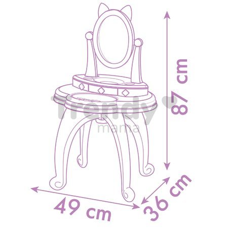 Kozmetický stolík s otáčateľným zrkadlom a stoličkou Gabby Dressing Table 2v1 Smoby s úložným priestorom pre 12 doplnkov