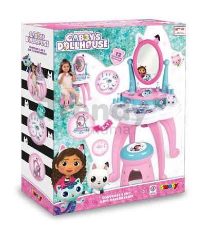 Kozmetický stolík s otáčateľným zrkadlom a stoličkou Gabby Dressing Table 2v1 Smoby s úložným priestorom pre 12 doplnkov