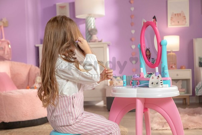 Kozmetický stolík s otáčateľným zrkadlom a stoličkou Gabby Dressing Table 2v1 Smoby s úložným priestorom pre 12 doplnkov