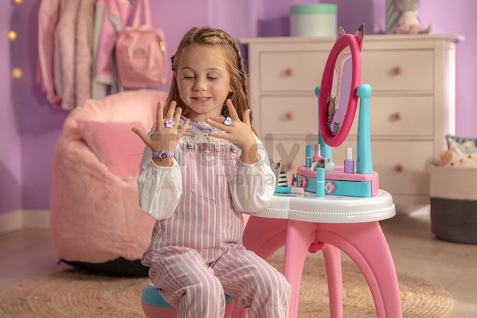 Kozmetický stolík s otáčateľným zrkadlom a stoličkou Gabby Dressing Table 2v1 Smoby s úložným priestorom pre 12 doplnkov