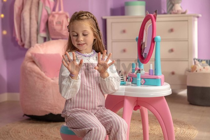 Kozmetický stolík s otáčateľným zrkadlom a stoličkou Gabby Dressing Table 2v1 Smoby s úložným priestorom pre 12 doplnkov