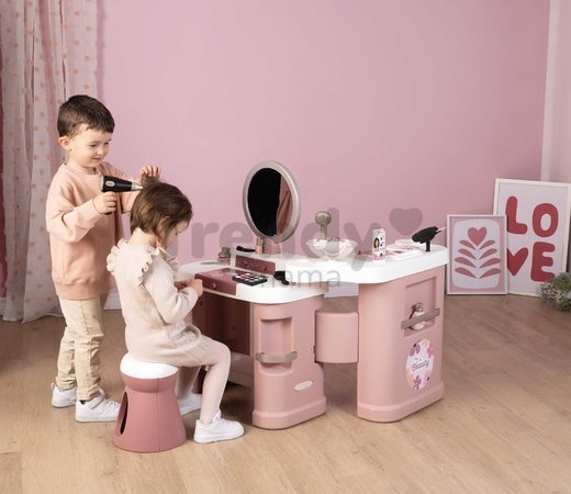 Kozmetický stolík s elektronickým fénom My Beauty Center 3v1 Smoby kaderníctvo a kozmetika s nechtovým štúdiom 26 doplnkov