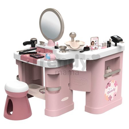 Kozmetický stolík s elektronickým fénom My Beauty Center 3v1 Smoby kaderníctvo a kozmetika s nechtovým štúdiom 26 doplnkov