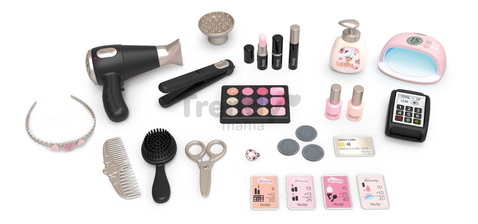 Kozmetický stolík s elektronickým fénom My Beauty Center 3v1 Smoby kaderníctvo a kozmetika s nechtovým štúdiom 26 doplnkov