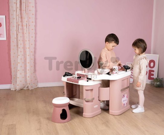 Kozmetický stolík s elektronickým fénom My Beauty Center 3v1 Smoby kaderníctvo a kozmetika s nechtovým štúdiom 26 doplnkov
