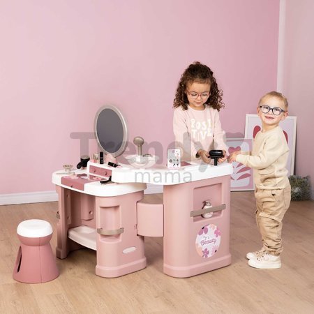 Kozmetický stolík s elektronickým fénom My Beauty Center 3v1 Smoby kaderníctvo a kozmetika s nechtovým štúdiom 26 doplnkov