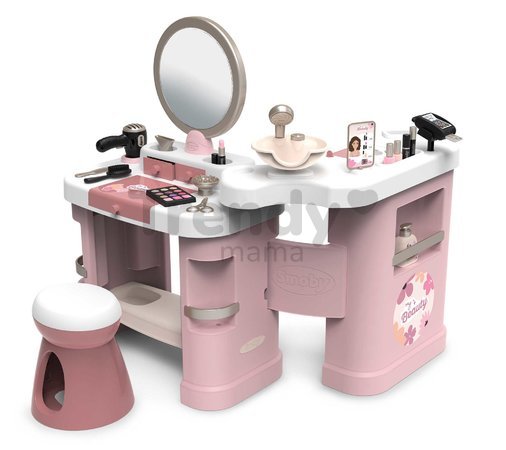 Kozmetický stolík s elektronickým fénom My Beauty Center 3v1 Smoby kaderníctvo a kozmetika s nechtovým štúdiom 26 doplnkov