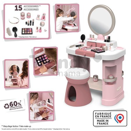 Kozmetický stolík s nastaviteľným zrkadlom My Beauty Dressing Table Smoby so stoličkou a 15 skrášľujúcimi doplnkami