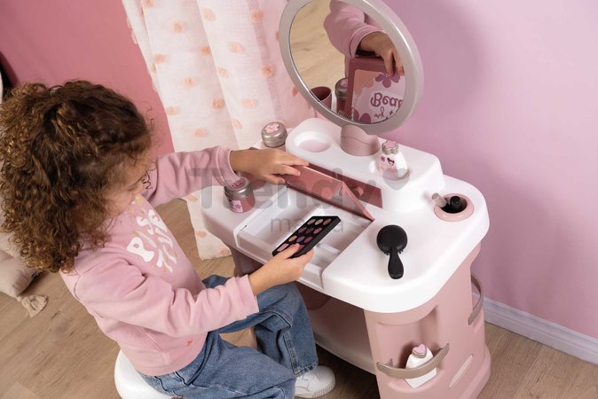 Kozmetický stolík s nastaviteľným zrkadlom My Beauty Dressing Table Smoby so stoličkou a 15 skrášľujúcimi doplnkami