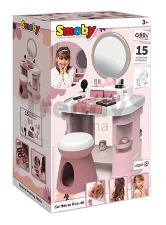 Kozmetický stolík s nastaviteľným zrkadlom My Beauty Dressing Table Smoby so stoličkou a 15 skrášľujúcimi doplnkami