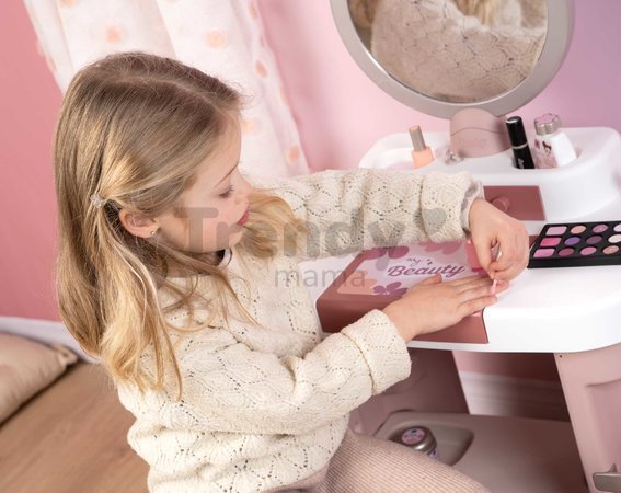Kozmetický stolík s nastaviteľným zrkadlom My Beauty Dressing Table Smoby so stoličkou a 15 skrášľujúcimi doplnkami