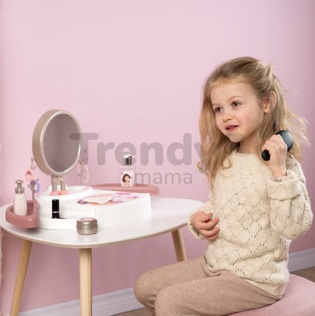 Kozmetický stolík s polohovateľným zrkadlom My Beauty Studio Smoby s otočnými poličkami a stromčeky na zavesenie šperkov s 15 doplnkami