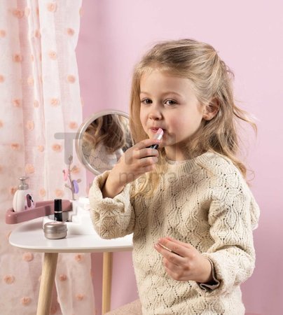 Kozmetický stolík s polohovateľným zrkadlom My Beauty Studio Smoby s otočnými poličkami a stromčeky na zavesenie šperkov s 15 doplnkami