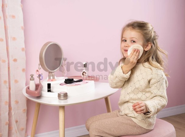 Kozmetický stolík s polohovateľným zrkadlom My Beauty Studio Smoby s otočnými poličkami a stromčeky na zavesenie šperkov s 15 doplnkami