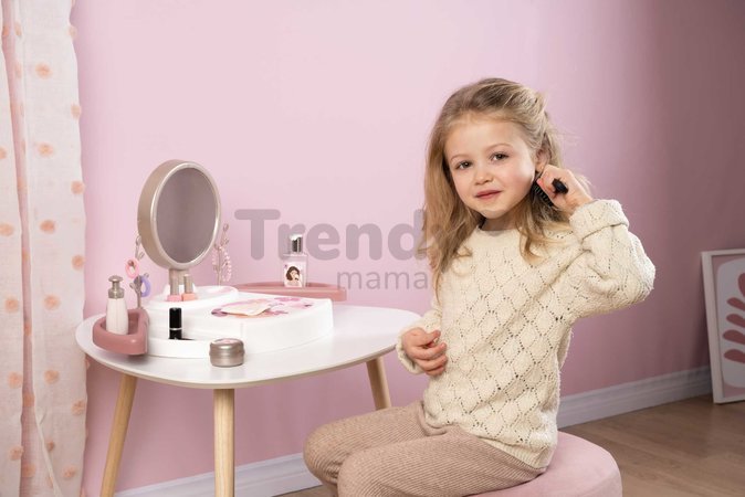Kozmetický stolík s polohovateľným zrkadlom My Beauty Studio Smoby s otočnými poličkami a stromčeky na zavesenie šperkov s 15 doplnkami