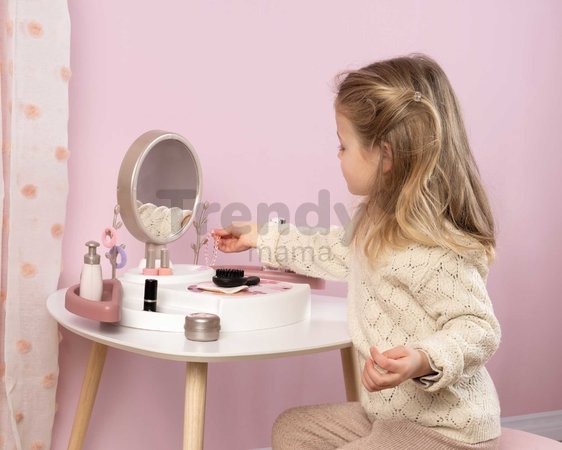 Kozmetický stolík s polohovateľným zrkadlom My Beauty Studio Smoby s otočnými poličkami a stromčeky na zavesenie šperkov s 15 doplnkami