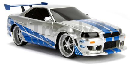 Autíčko na diaľkové ovládanie RC Nissan Skyline GTR Fast & Furious Jada modrostrieborné dĺžka 19 cm 1:24