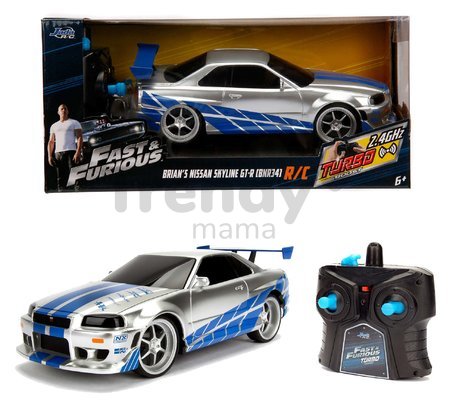 Autíčko na diaľkové ovládanie RC Nissan Skyline GTR Fast & Furious Jada modrostrieborné dĺžka 19 cm 1:24