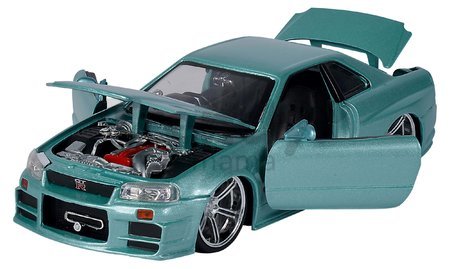 Autíčko Nissan Skyline GT-R Fast & Furious Jada kovové s otvárateľnými dverami dĺžka 21 cm 1:24