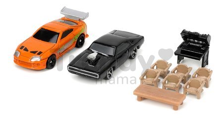 Garáž s domom Dominic Toretto Fast & Furious Nano scene Jada 13 dielov s piknikovým posedením a 2 kovové autíčka od 8 rokov