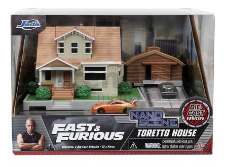 Garáž s domom Dominic Toretto Fast & Furious Nano scene Jada 13 dielov s piknikovým posedením a 2 kovové autíčka od 8 rokov