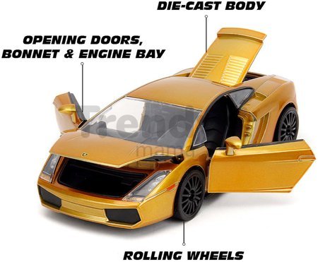 Autíčko Lamborghini Gallardo Fast&Furious Jada kovové s otvárateľnými časťami dĺžka 19 cm 1:24