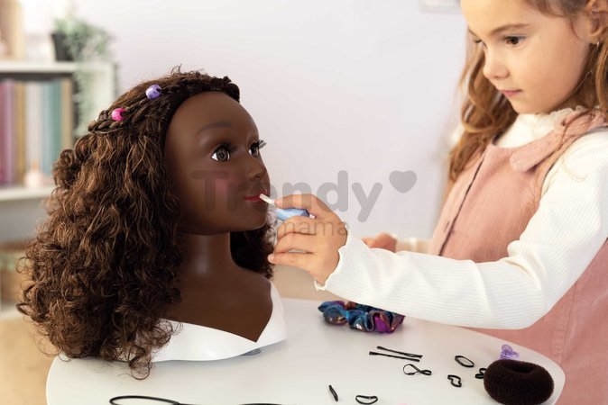 Česacia hlava pre kaderníčku s hnedými vlasmi My Beauty Styling Head Smoby vytváranie účesov s 23 doplnkami