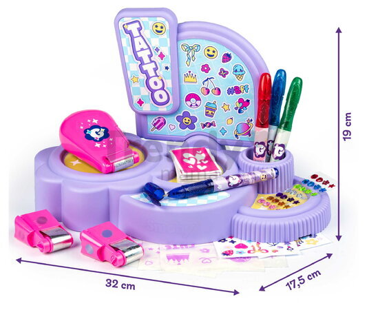 Tetovacie štúdio s ozdobnými kamienkami Glam Tattoo Corner Smoby 4 rôzne štýly tetovania 30 doplnkov od 6 rokov