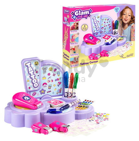Tetovacie štúdio s ozdobnými kamienkami Glam Tattoo Corner Smoby 4 rôzne štýly tetovania 30 doplnkov od 6 rokov