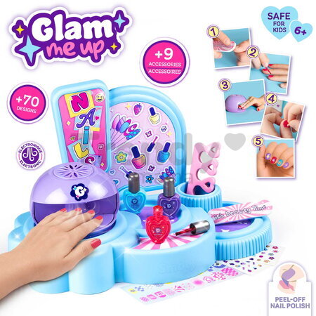 Nechtové štúdio s elektronickým sušičom Glam Nail Salon Smoby s reálnym lakom na nechty a nálepkami 9 doplnkov od 6 rokov