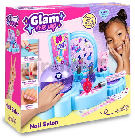 Nechtové štúdio s elektronickým sušičom Glam Nail Salon Smoby s reálnym lakom na nechty a nálepkami 9 doplnkov od 6 rokov