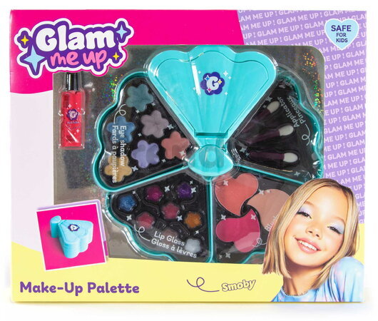 Kozmetická paleta s očnými tieňmi Glam Makeup Palette Smoby 8 leskov na pery s lícenkami a aplikátormi od 6 rokov