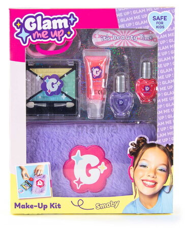 Kozmetická taštička s očnými tieňmi a leskom na pery Glam Makeup Kit Smoby s lakom na nechty 8 doplnkov od 6 rokov