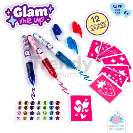 Tetovacia sada s ozdobnými kamienkami Glam Tattoo Body Art Smoby s 8 šablónami a fixkami na telo od 6 rokov