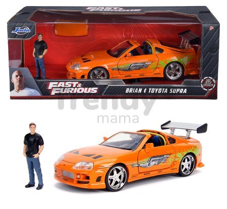 Autíčko Toyota Supra 1995 Fast & Furious Jada kovové s otvárateľnými časťami a figúrkou Brian O´Connor dĺžka 21 cm 1:24