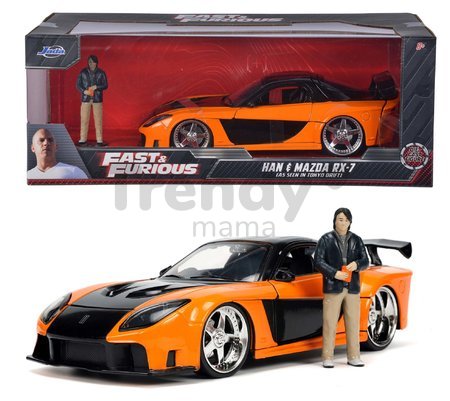 Autíčko Mazda RX-7 1995 Fast & Furious Jada kovové s otvárateľnými časťami a figúrkou Hana dĺžka 19 cm 1:24