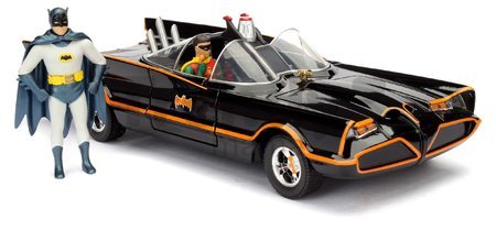 Autíčko Batman 1966 Classic Batmobile Jada kovové s otvárateľnými dverami a figúrkou Batmana dĺžka 22 cm 1:24