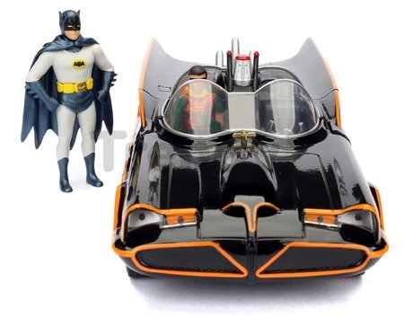 Autíčko Batman 1966 Classic Batmobile Jada kovové s otvárateľnými dverami a figúrkou Batmana dĺžka 22 cm 1:24