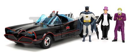 Autíčko Batman Classic Batmobile 1966 Deluxe Jada kovové s otvárateľnými dverami a 4 figúrkami dĺžka 19 cm 1:24