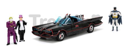 Autíčko Batman Classic Batmobile 1966 Deluxe Jada kovové s otvárateľnými dverami a 4 figúrkami dĺžka 19 cm 1:24