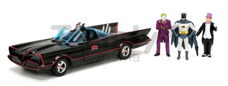 Autíčko Batman Classic Batmobile 1966 Deluxe Jada kovové s otvárateľnými dverami a 4 figúrkami dĺžka 19 cm 1:24