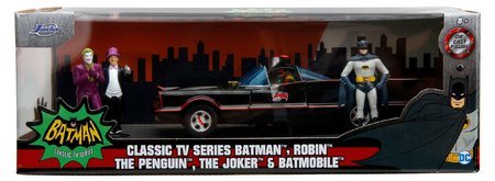 Autíčko Batman Classic Batmobile 1966 Deluxe Jada kovové s otvárateľnými dverami a 4 figúrkami dĺžka 19 cm 1:24