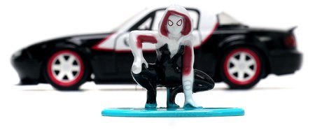 Autíčko Marvel Ghost Spider Mazda Miata 1990 Jada kovové s otvárateľnými dverami a figúrkou Gwen dĺžka 12,5 cm 1:32