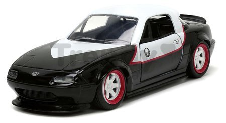 Autíčko Marvel Ghost Spider Mazda Miata 1990 Jada kovové s otvárateľnými dverami a figúrkou Gwen dĺžka 12,5 cm 1:32