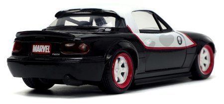 Autíčko Marvel Ghost Spider Mazda Miata 1990 Jada kovové s otvárateľnými dverami a figúrkou Gwen dĺžka 12,5 cm 1:32